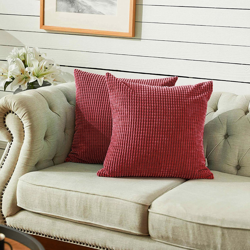 Housse de coussin carré à carreaux, 16 po x 16 po, Bourgogne