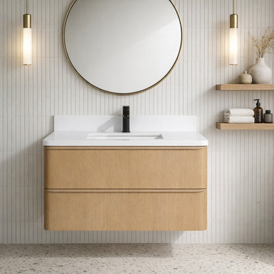 Bueche 36" Single Floating Bathroom Vanity With Engineered Quartz Top
