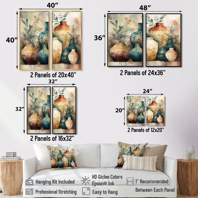 Art mural sur toile traditionnel vert et orange Boho Pottery I, Noir, 36" H x 48" W, Reproduction encadrée sans passe-partout