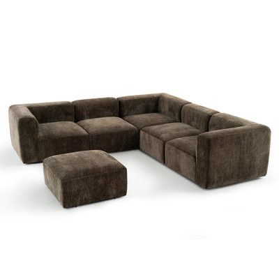 Canapé modulaire en chenille à assise profonde en L 6 pièces avec repose-pieds 6 pièces
