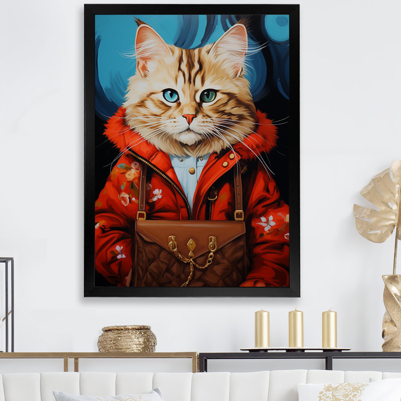 «Brown Cat Fashion Portrait I», Cadre simple noir, H 20 po x l 12 po x P 1 po