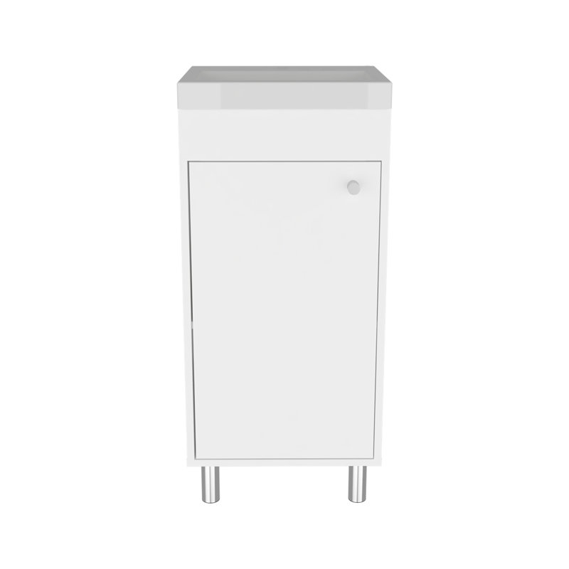 Meuble-lavabo autoportant Rivera avec une porte, deux tablettes, une base de lavabo, , Blanc