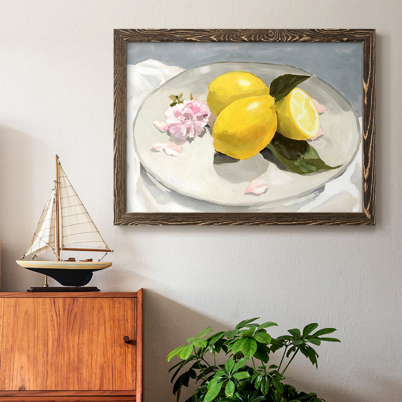 "Lemons On A Plate II", reproduction d'art sur toile, Noyer, H 22 po x l 32 po x P 1,5 po