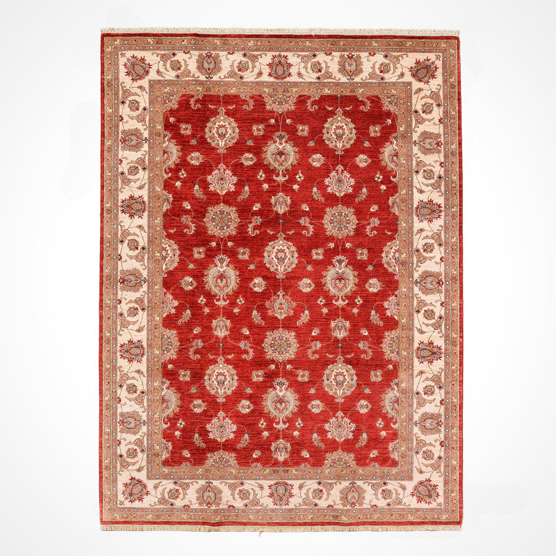 Tapis en laine et coton rouge noué à la main Original