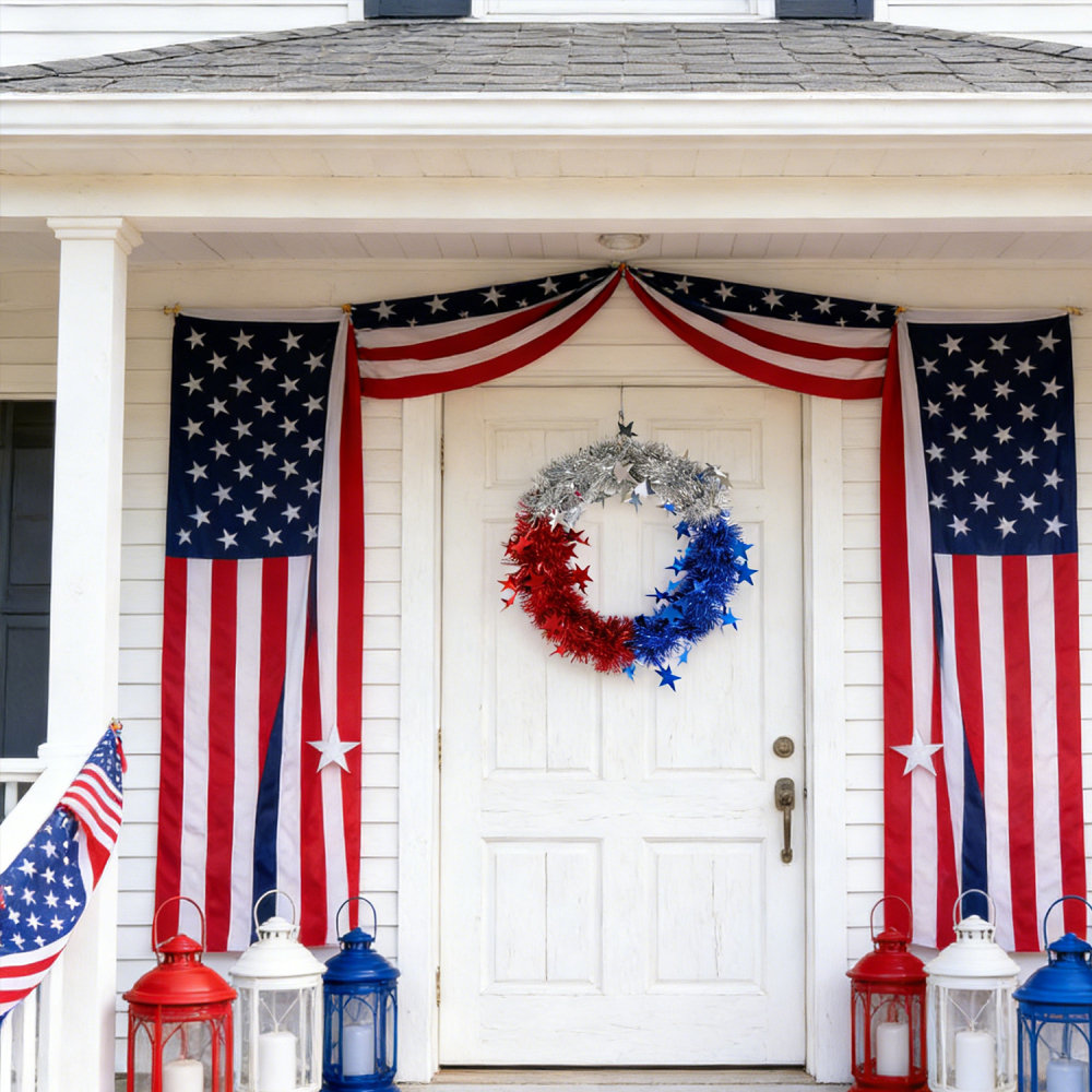 The Holiday Aisle® 12.6Inch Fourth of July Tinsel Wreath for Front Door ...