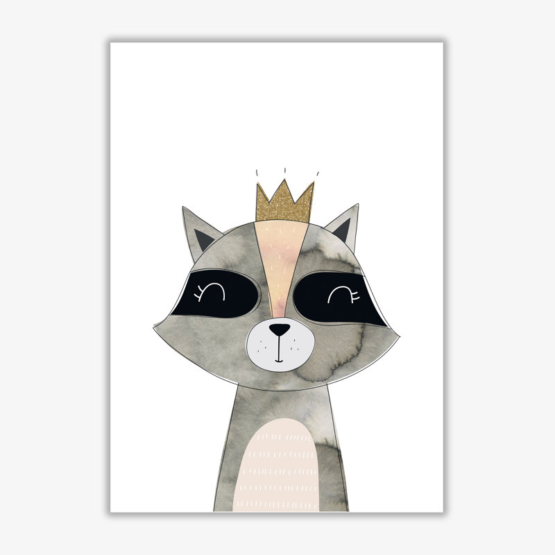 Scandi Grey Raccoon - Painting, No Frame, 30 cm H x 21 cm W x 1 cm D
