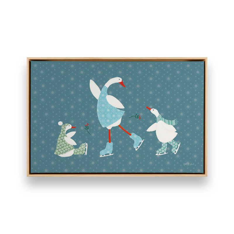«Ducks in the Snow VI» par Yvette St. Amant, reproduction d'art sur toile, H 20 po x l 30 po, Cadre flottant, Tanné