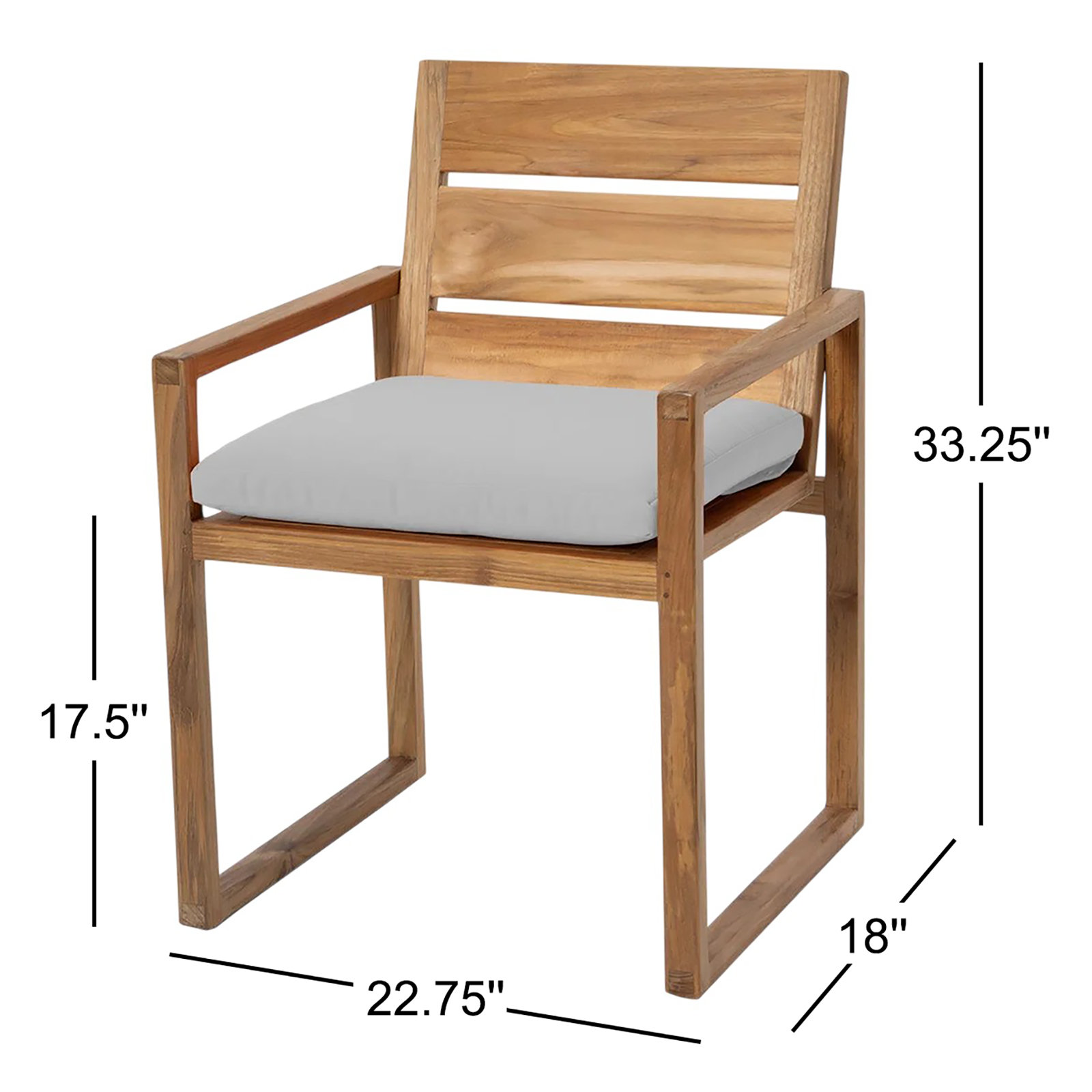 Uvita Teak Patio Dining Armchair with Cushion, Natural