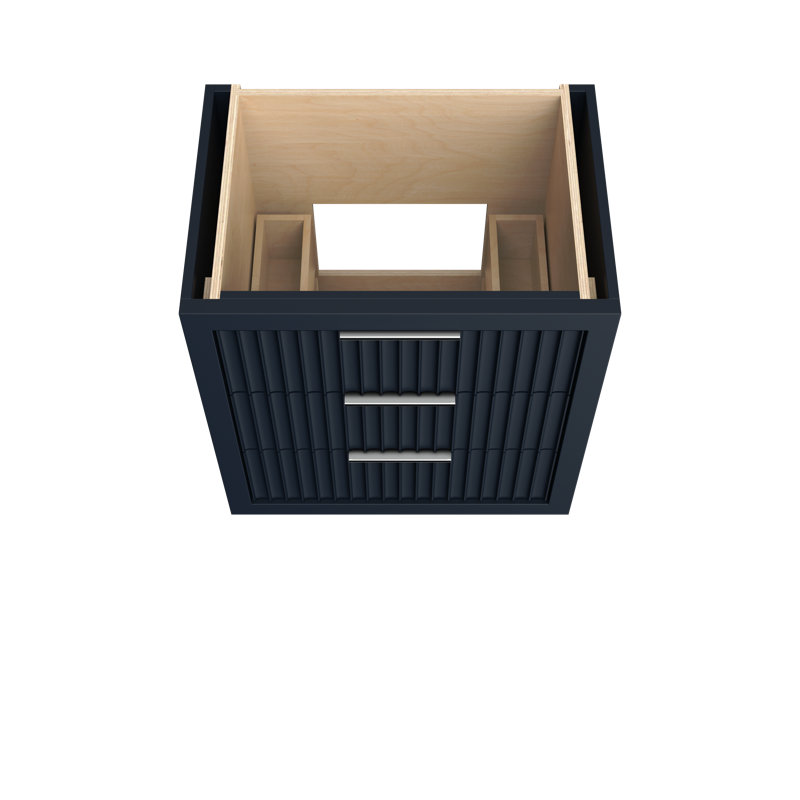 Meuble-lavabo simple à trois tiroirs Lecrieú, 30", Bleu La Haye, Chrome poli