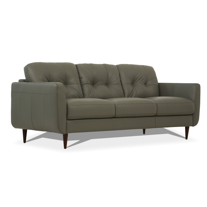 Bove 83" Genuine Leather Flared Arm Sofa, Olive Gray Faux Leather