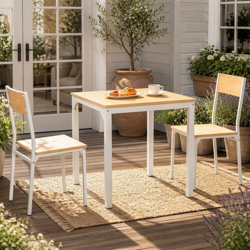 Ensemble repas compact 3 pièces avec table carrée et 2 chaises, idéal pour les petits espaces et les intérieurs modernes