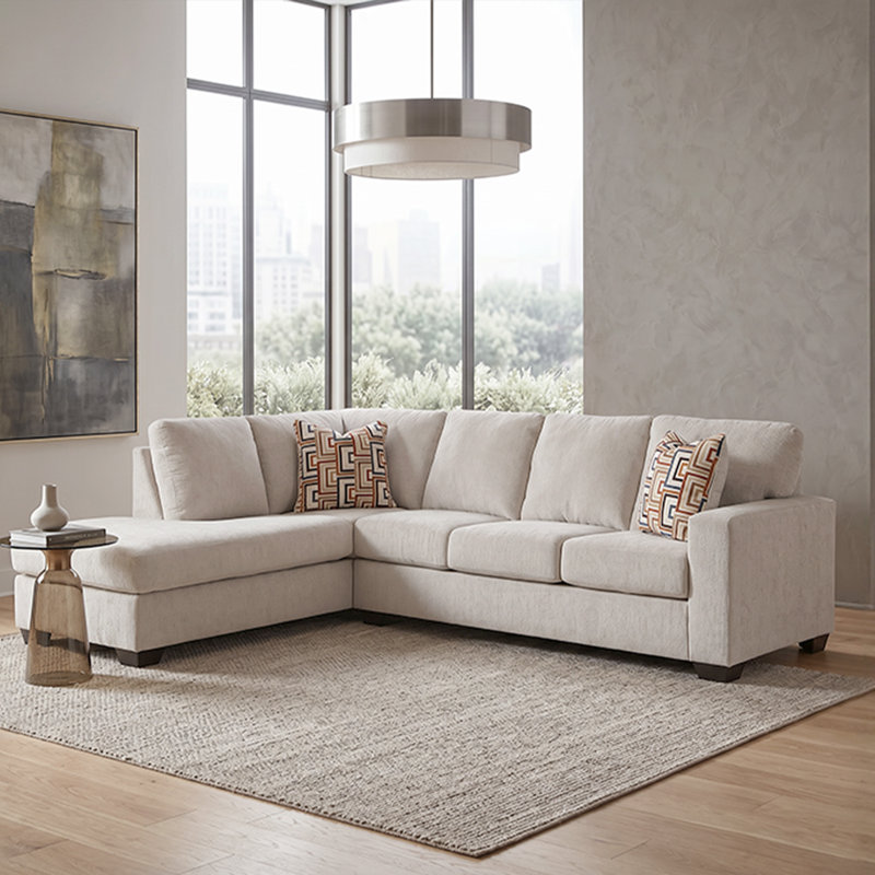 Canapé modulaire 2 pièces avec méridienne Kleban, Orienté à gauche (vu de face), Polyester blanc