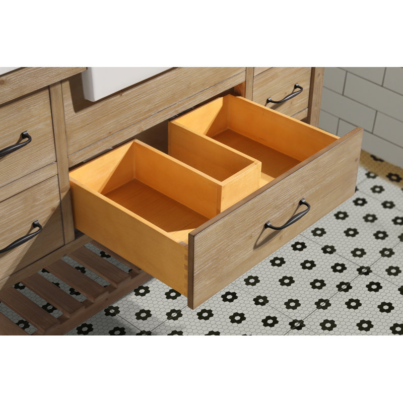 Marina 55'' Weathered Fir Single Vanity with White Porcelain Sink and Marble Top