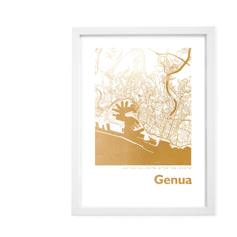 Genoa Map - Single Picture Frame Print, 42.5cm H x 32.5cm W x 3.5cm D