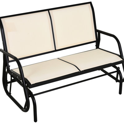 Balancelle de patio double, 2 chaises berçantes d'extérieur. Toile beige imperméable à séchage rapide. Structure en acier thermolaqué, charge maximale 200 kg. Basculement doux, idéal pour le jardin. 120 cm (L) x 70 cm (l)
