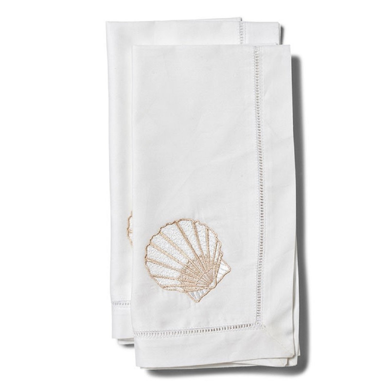 Serviette de coton 20 po brodée Scallop, Beige