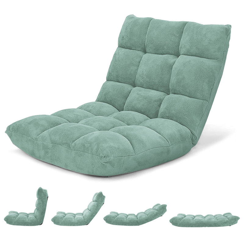 Trule Adjustable 14-position Floor Chair Folding Lazy Gaming Sofa Chair Cushioned New, Green