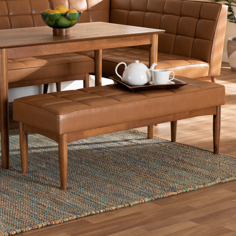 Faux Leather Upholstered Bench, Tan/Brown
