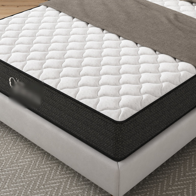 Matelas King de 12 pouces en gel rafraîchissant, pour un soutien thoracique optimal, un soulagement des douleurs, une excellente adhérence au transfert de mouvement, imperméable, coloris gris et blanc, garni de mousse à mémoire de forme et doté d'une structure à ressorts, compatible avec les sommiers articulés.