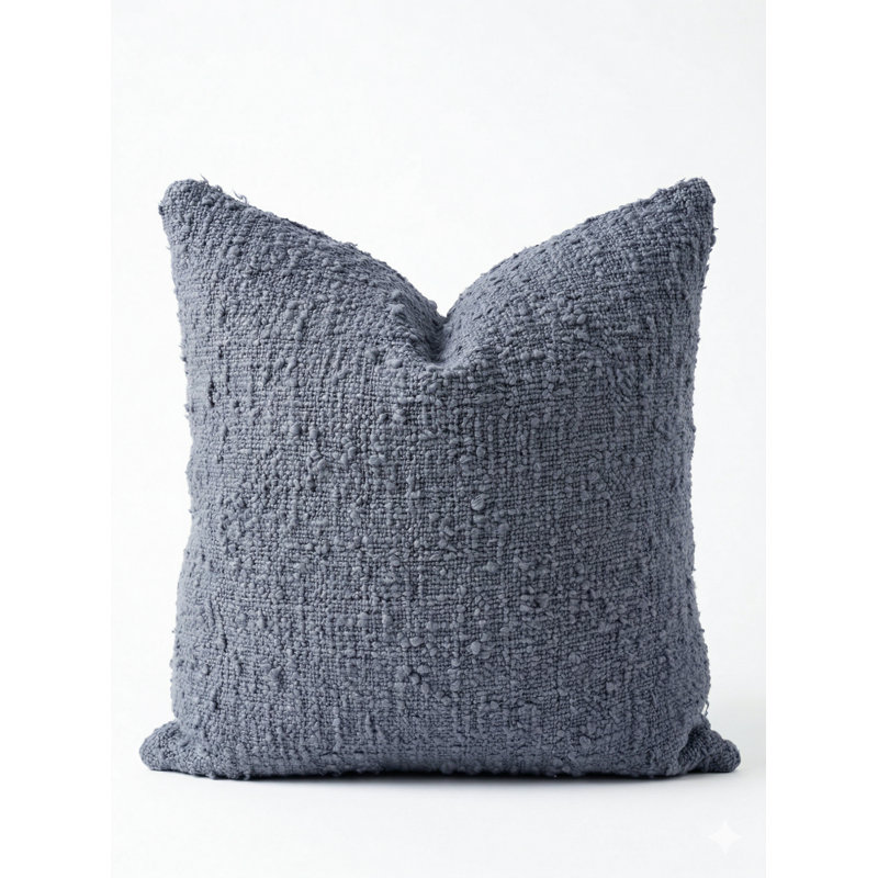 Navy Blue Cozy Boucle Cotton Pillow 20x20 with Down Insert, Aqua, Square 20", Pillow Cover Only - No Insert