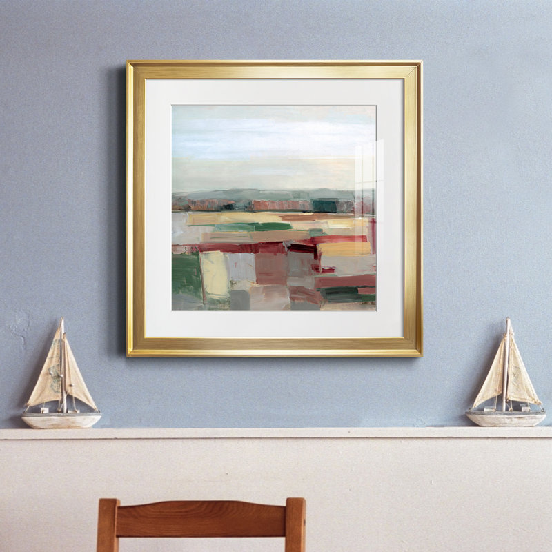 Tapisserie de champ - peinture encadrée, Papier encadré doré, H 17,5 po x l 17,5 po x P 1,5 po