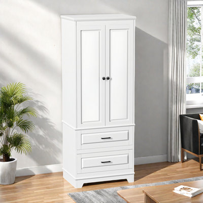 Armoire de rangement autoportante en lin 72,8 "avec 2 tiroirs et 2 portes, armoire de rangement pour salle de bain avec tablette réglable