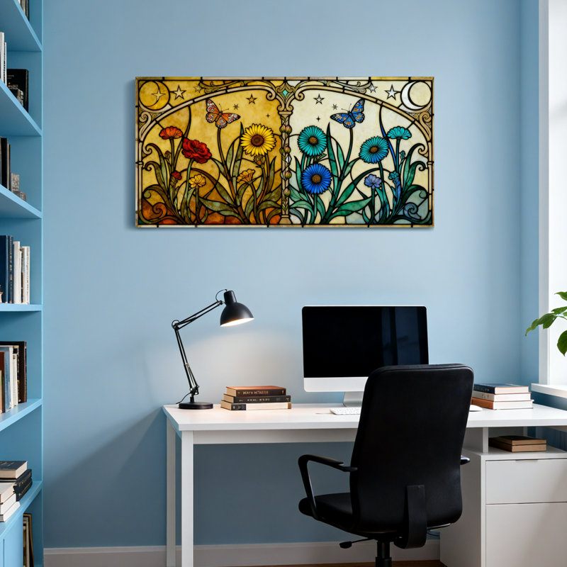 Motif de papillon tendance en verre coloré, H 24 po x l 48 po