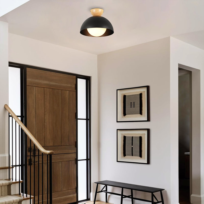 11.8" 1-Light Modern Industrial Dome Flush Mount Ceiling Light with Opal Glass Globe