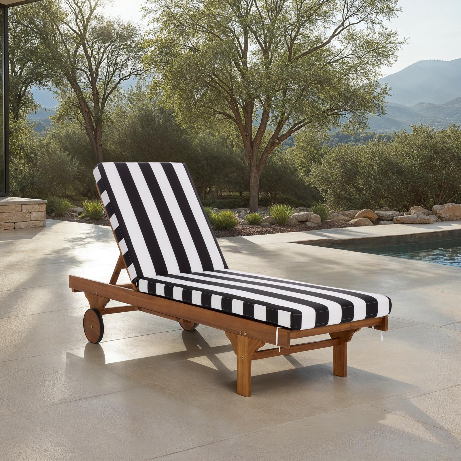 Jivera 25" Acacia Patio Chaise Lounge, Black Stripe