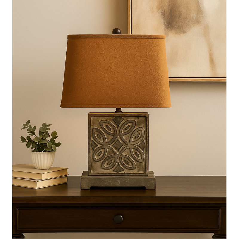 TL-006 Floral Motif Table Lamp with a Rustic Square Base