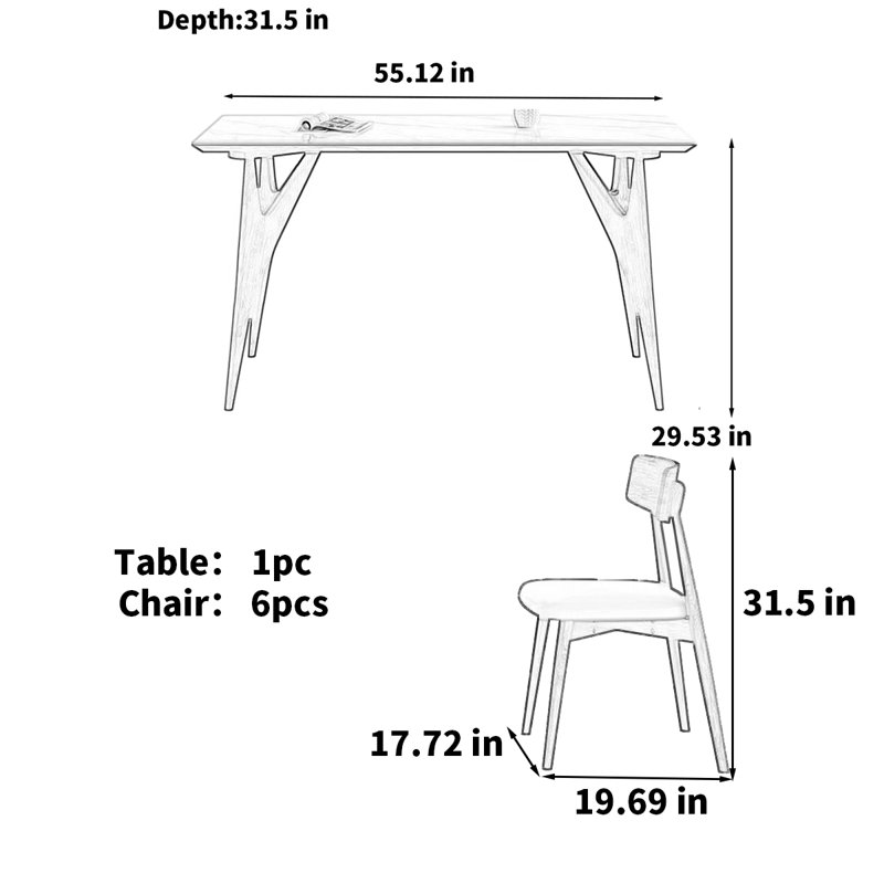 Table de salle à manger Modern, H 29,53 po x L 55,12 po x l 31,5 po