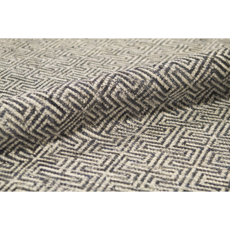 Tapis rectangulaire en laine / viscose noué à la main beige / gris, Rectangle 9 pi x 12 pi