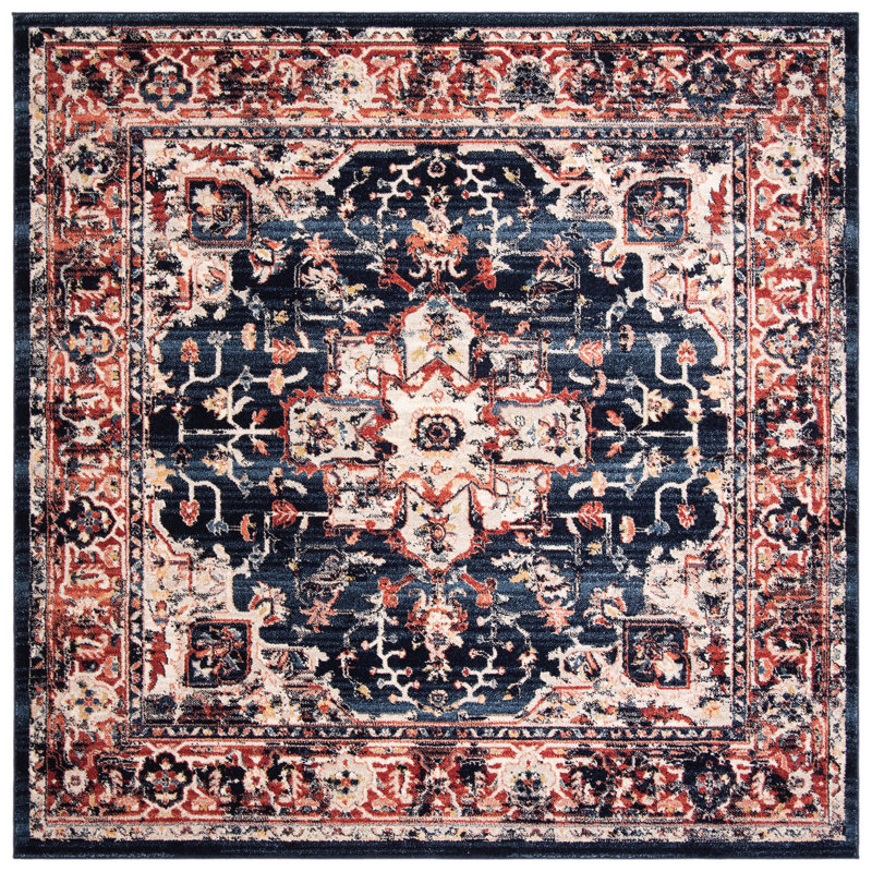 Tapis bleu marine / rouge Sechovicz, Carré 6 pi 7 po