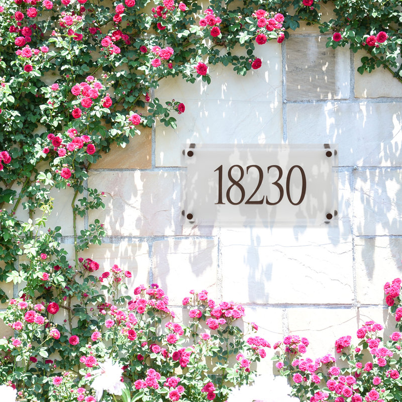 Frosted Beveled Crystal Trajan Engraved 1-Line Address Sign, Dark Bronze, Yes