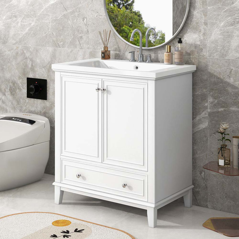 Meuble-lavabo simple 30,22 po avec comptoir en céramique Gerniya, Blanc