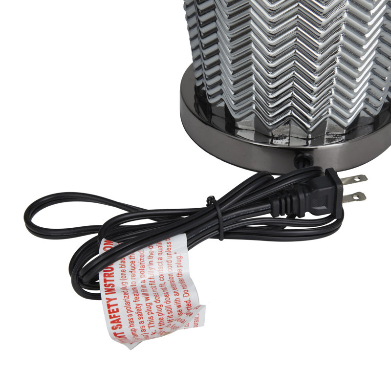 Tempered Glass Silver Table Lamp with Chevron Pattern