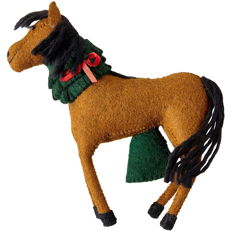 Handmade Hand Felted Wool Christmas Tree Topper - Horse with Wreath