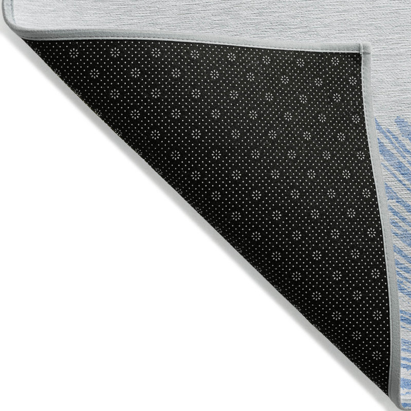 3' X 5' Denim Blue And Ivory Abstract Washable Indoor Outdoor Area Rug