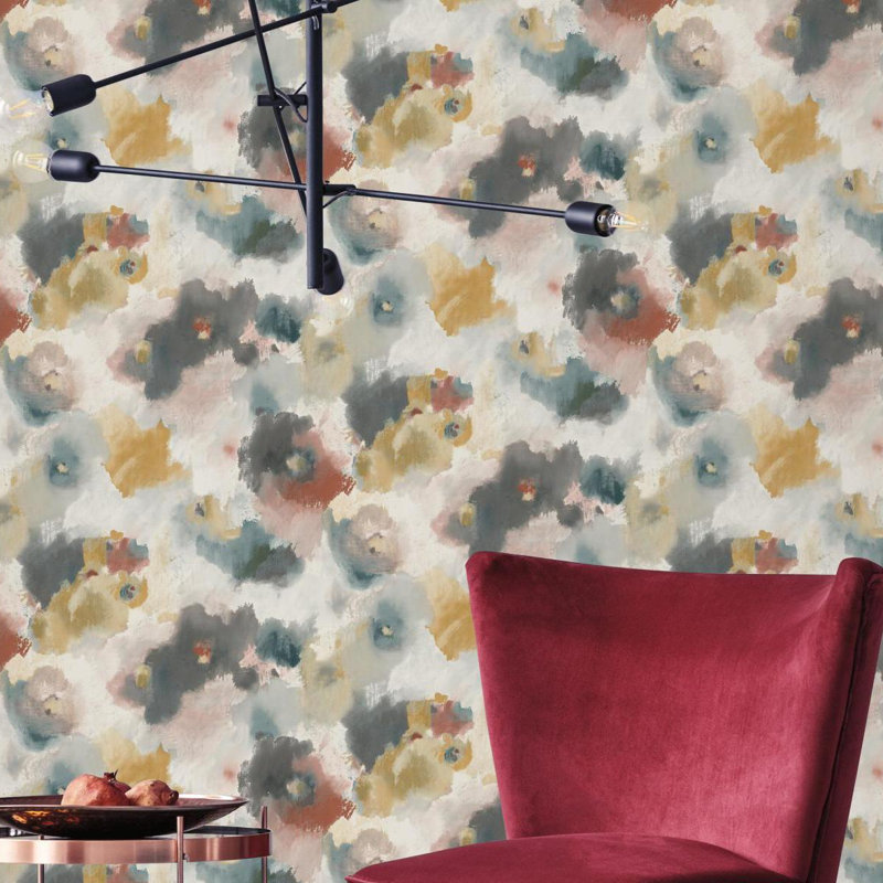 Rouleau de papier peint l 33 pi x l 20,5 po impressionniste floral, Cuivre/ bleu