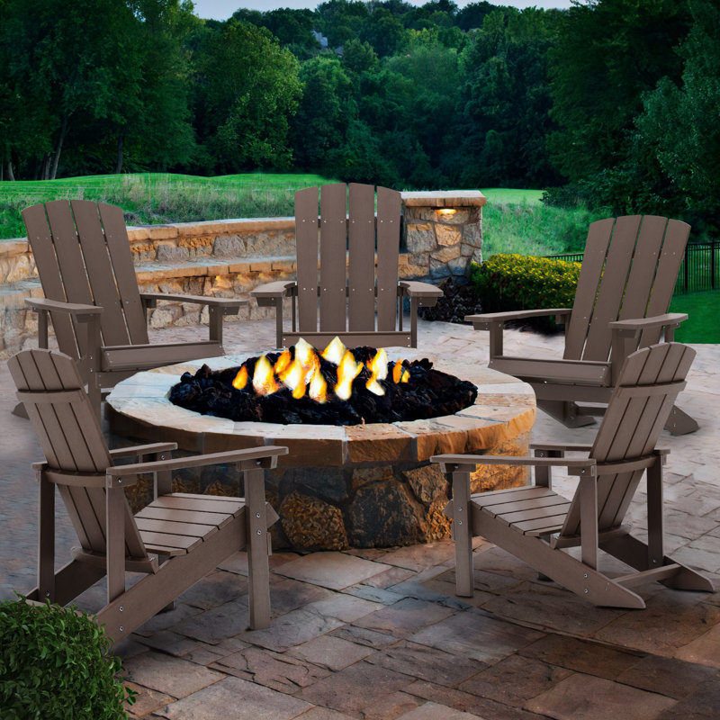 Younts Outdoor HIPS Plastic Adirondack Chair Modern Patio, Coffee
