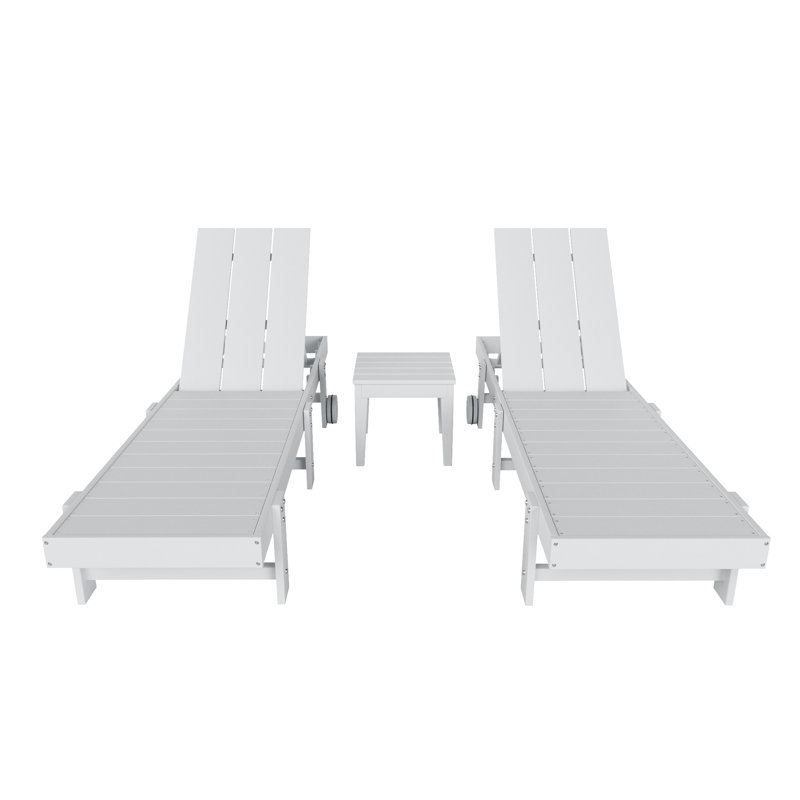 Joubert 77.6" Long Outdoor All-Weather Poly Reclining Single Chaise Set with Table, White