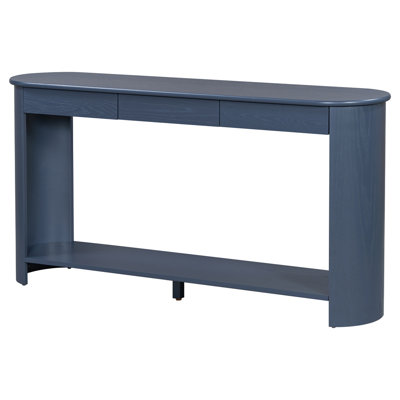 59.8'' Modern Oak Veneer Console Table with 3 Drawers,Farmhouse Entryway Table with Shelf,Wood Sofa Table with Semi-Circular Design, Suitable for Living Room,Hallway,Entryway, Foyer, Corridor