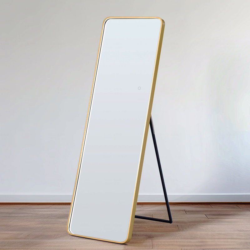 Miroir d'appoint 64 po pleine longueur avec lumières - 3 lumières à intensité variable, cadre doré, miroir de plancher autoportant pour la chambre à coucher, le salon et la boutique de mariage, avec éclairage DEL