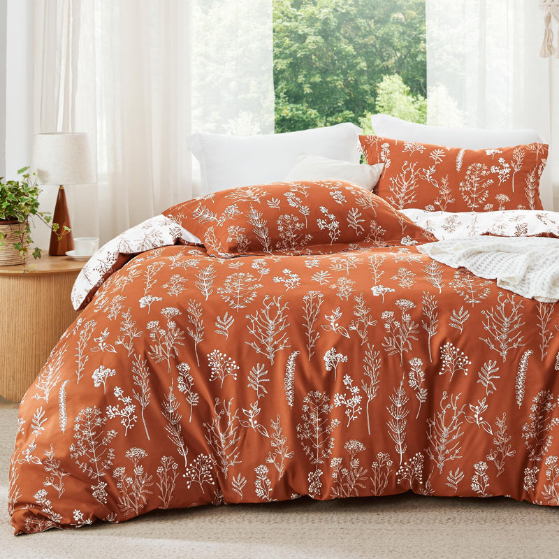 Best Seller Bedsure Comforter Set Reversible Cute Floral Bedding, 89GSM, Terracotta, Full