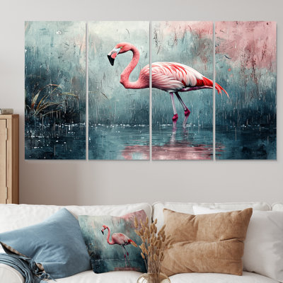 Minimalisme flamant rose sous la pluie II - Art mural animal flamant - décoration murale moderne