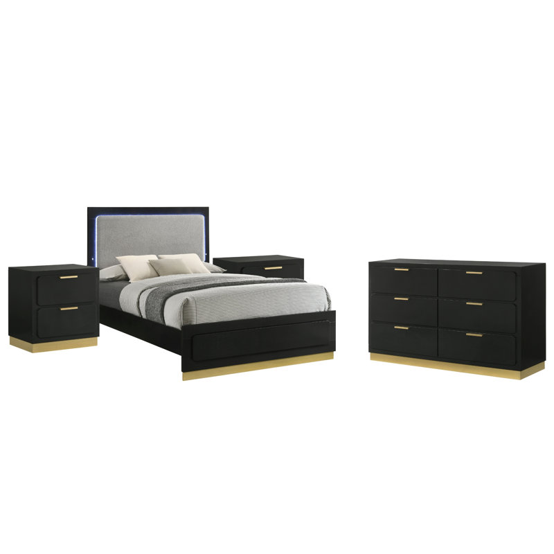 Camden Black Queen 4-Piece Bedroom Set, 4 Pcs: Bed, Dresser, 2 Nightstands