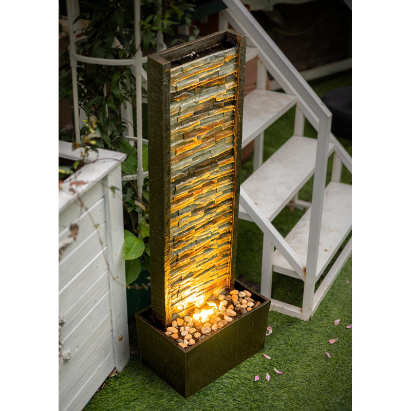  Illuminated Stone Cascade Waterfall Fountain – Elegant Indoor/outdoor Water Feature With Led Lights, 38x11.6x16.3 Inches