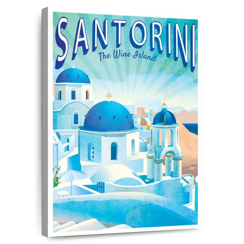 Santorini Tourism Vintage Poster, 51" H x 34" W