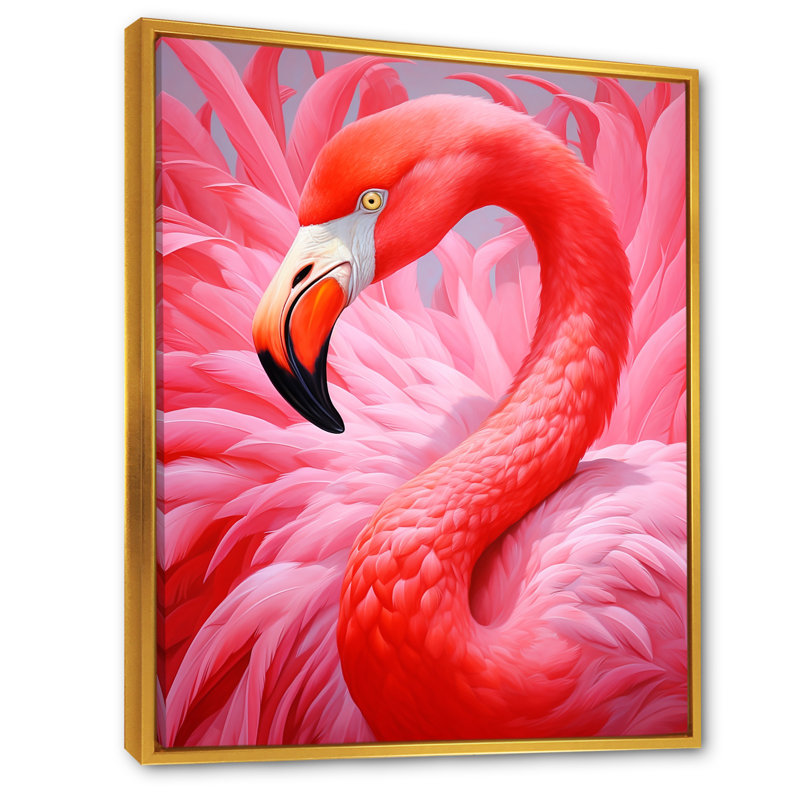 «Pink Flamingo Haven», reproduction d'art sur toile encadrée, H 40 po x l 30 po x P 1,5 po, Cadre flottant doré