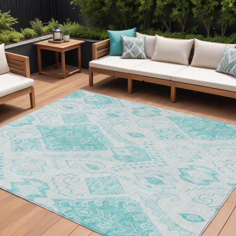Tapis bleu sarcelle 9 pi x 12 pi bleu turquoise et ivoire lavable à l'intérieur marocain